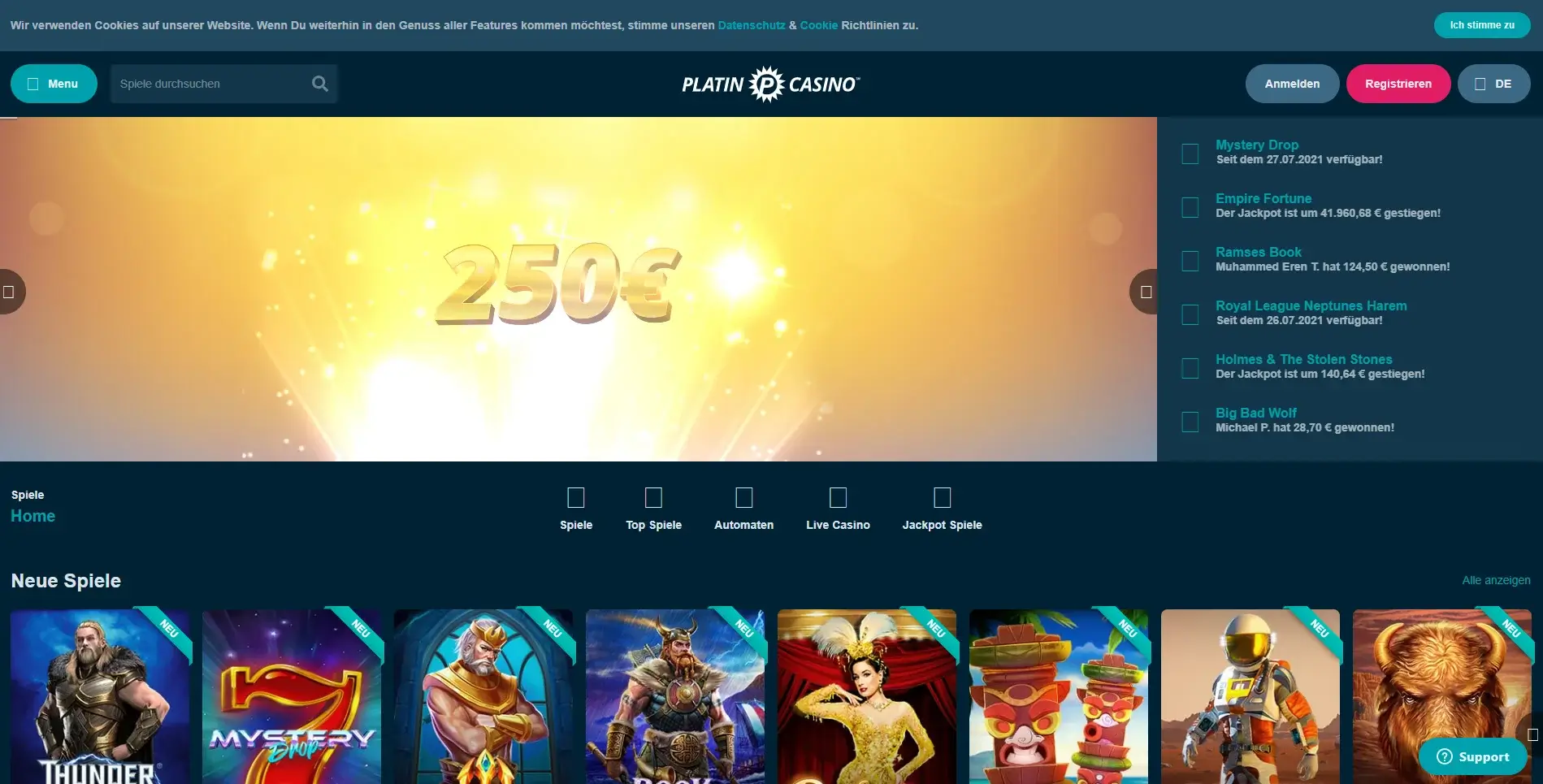 PlatinCasino Homepage